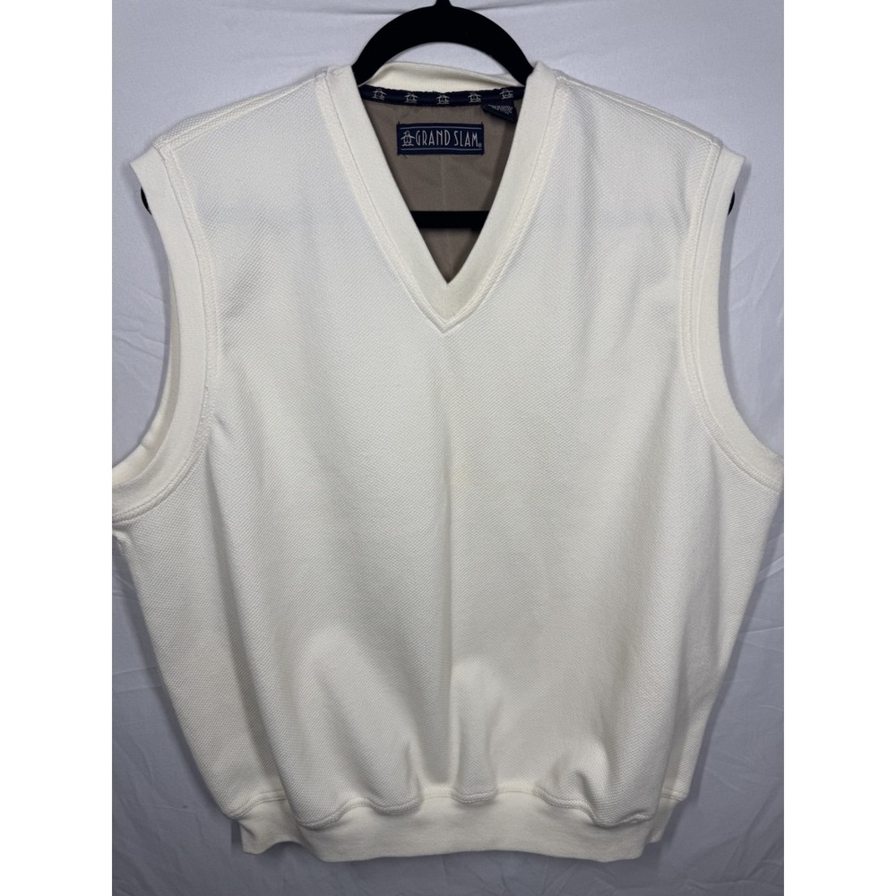 Grand Slam men's cream knit cotton blend sweater vest Size Large